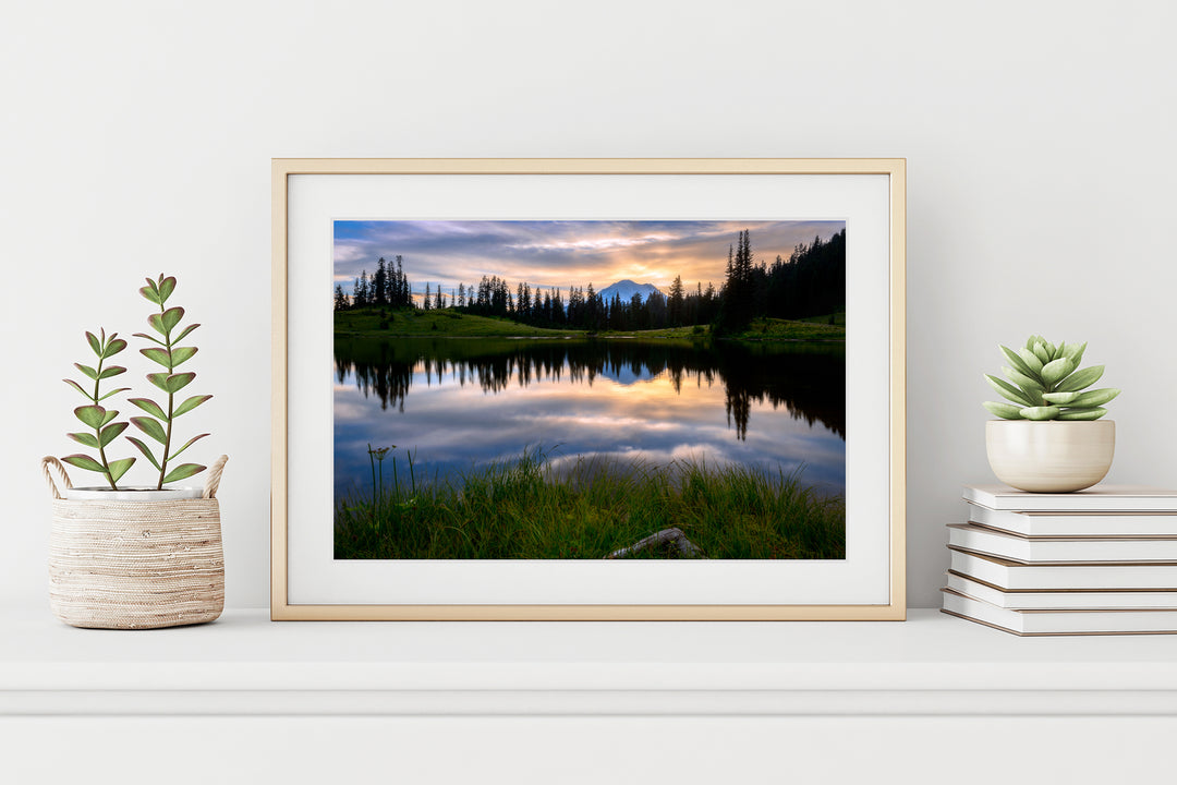 Tipsoo Lake and Mount Rainier, WA - Framed Lustre Print