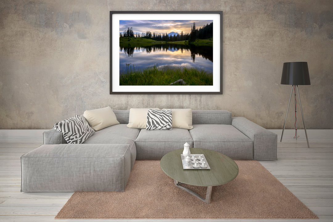 Tipsoo Lake and Mount Rainier, WA - Framed Lustre Print on Wall