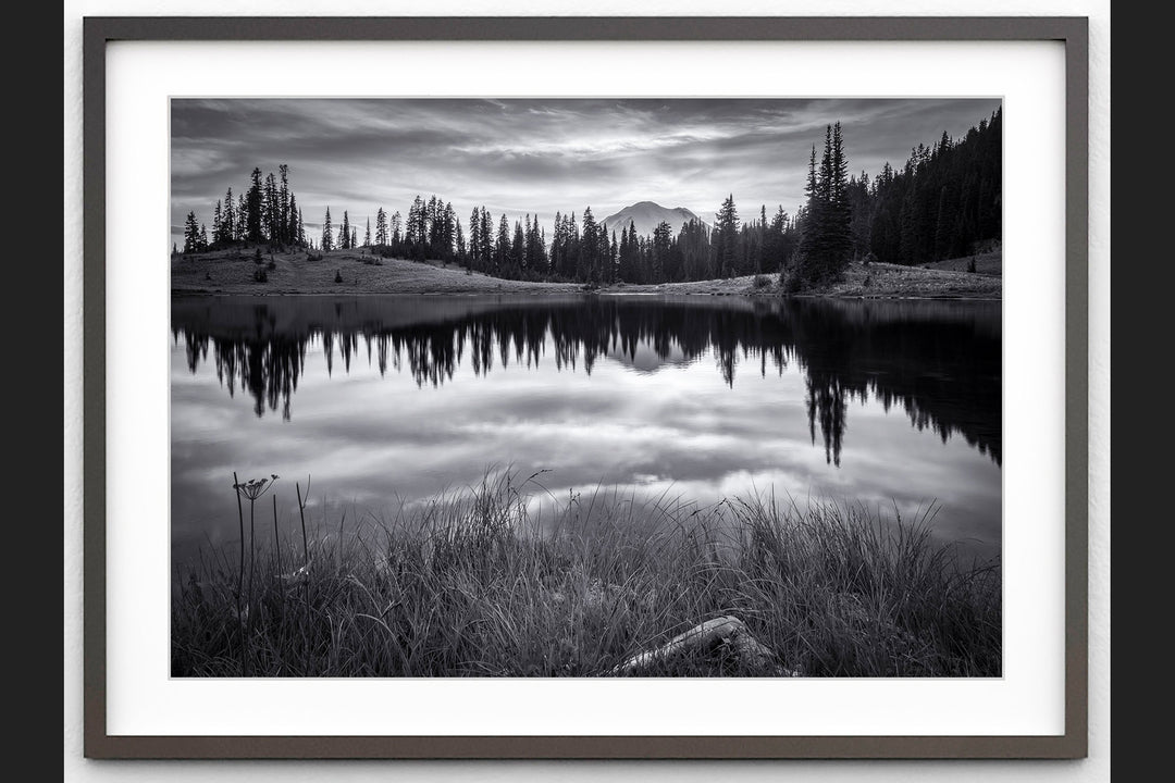 Tipsoo Lake and Mount Rainier, Washington Black & White - Framed Lustre Print