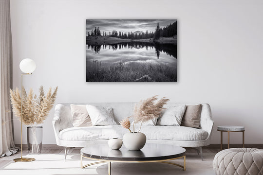Tipsoo Lake and Mount Rainier, Washington Black & White - Metal Print