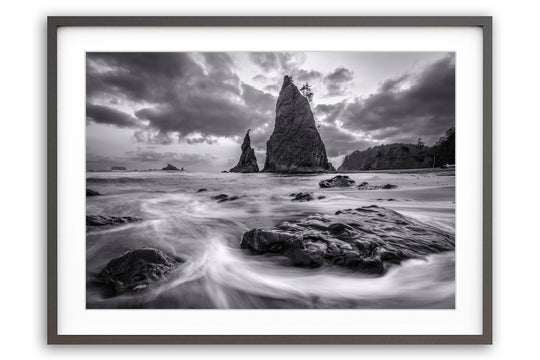 Rialto Beach Black & White, Olympic National Park, WA - Framed Lustre Print