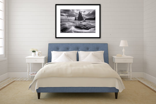 Rialto Beach Black & White, Olympic National Park, WA - Framed Lustre Print on Wall